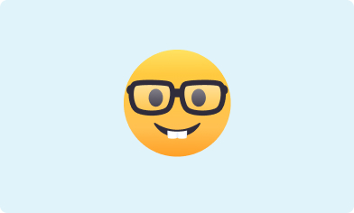 Image of an emoji wearing glasses on a light blue background