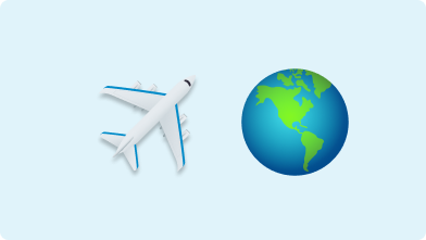 Emoji of a plane and a globe on a light blue background