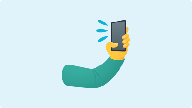 Emoji of an arm holding a mobile phone on a light blue background