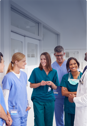 Photo of medical professionals smiling and interacting