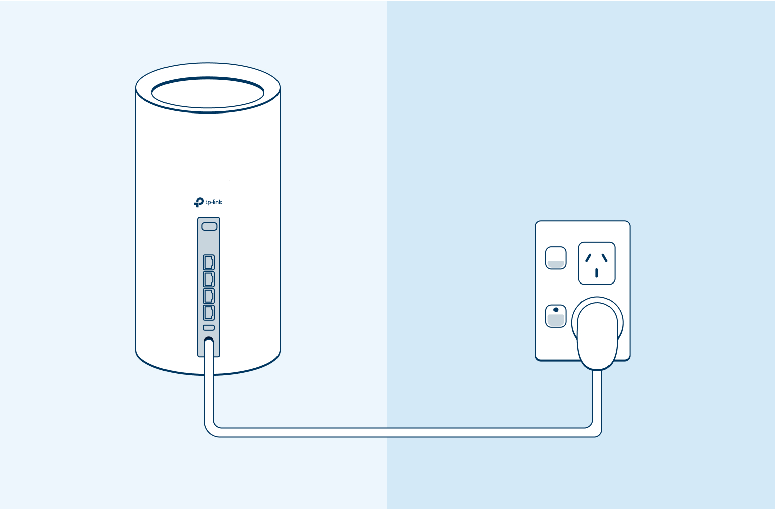 Image of the modem plugged in to the wall for power on a light blue background