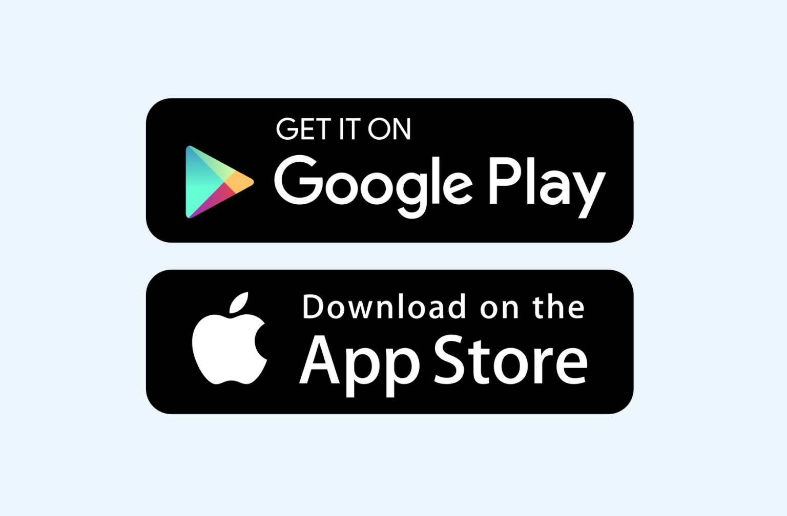 Google Play Logo and App Store logo on a light blue background