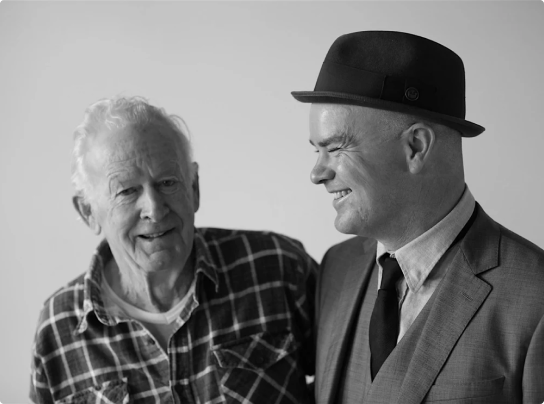 Black and white photo of founder Dion Nash and his father