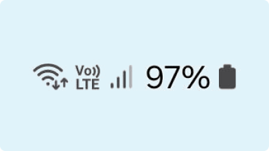 Icons that you are likely to see at the top of an android phone when VoLTE is turned on along with wifi symbol, service bars and battery