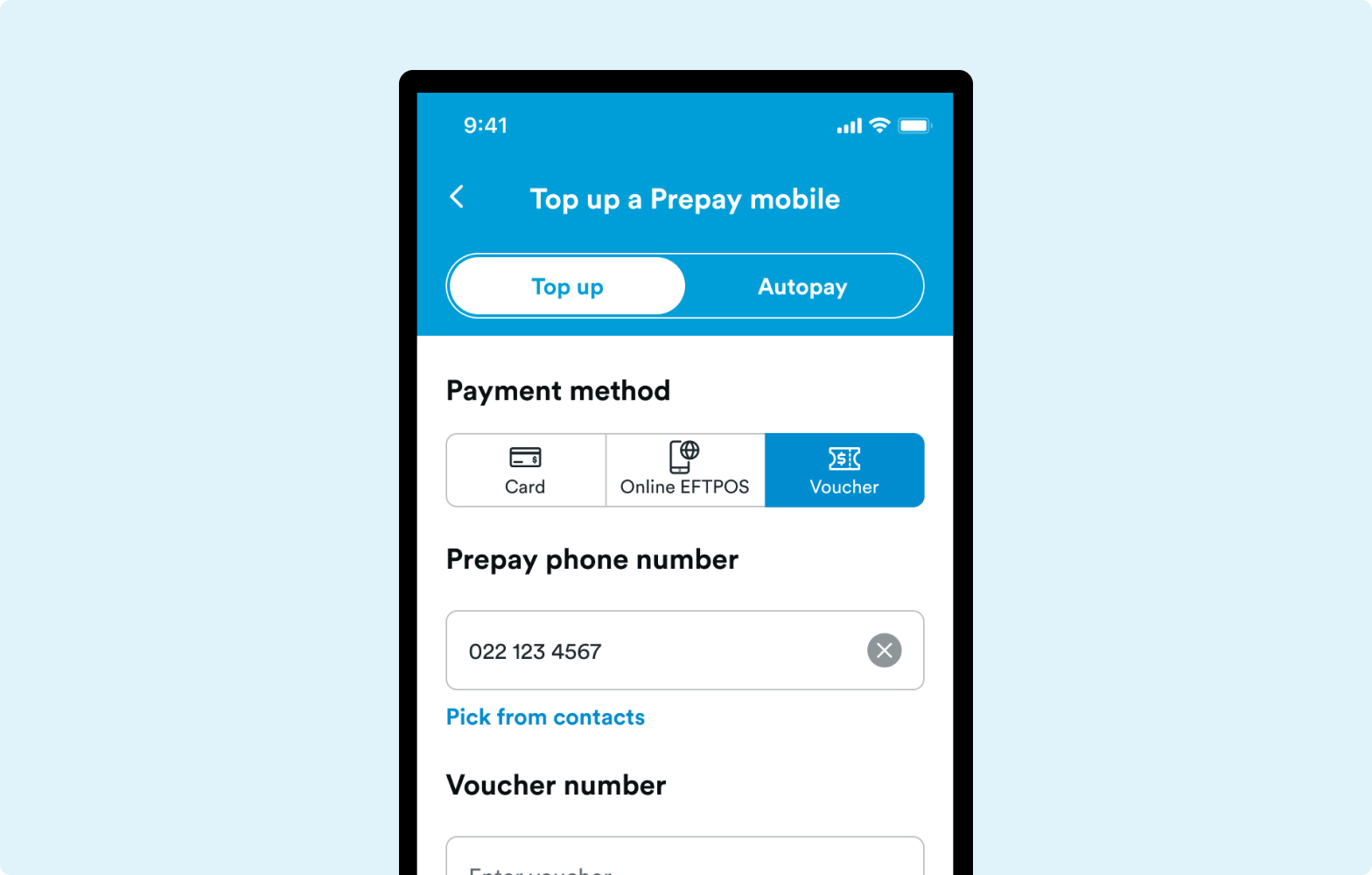 Screenshot of the 2degrees App and selected to voucher