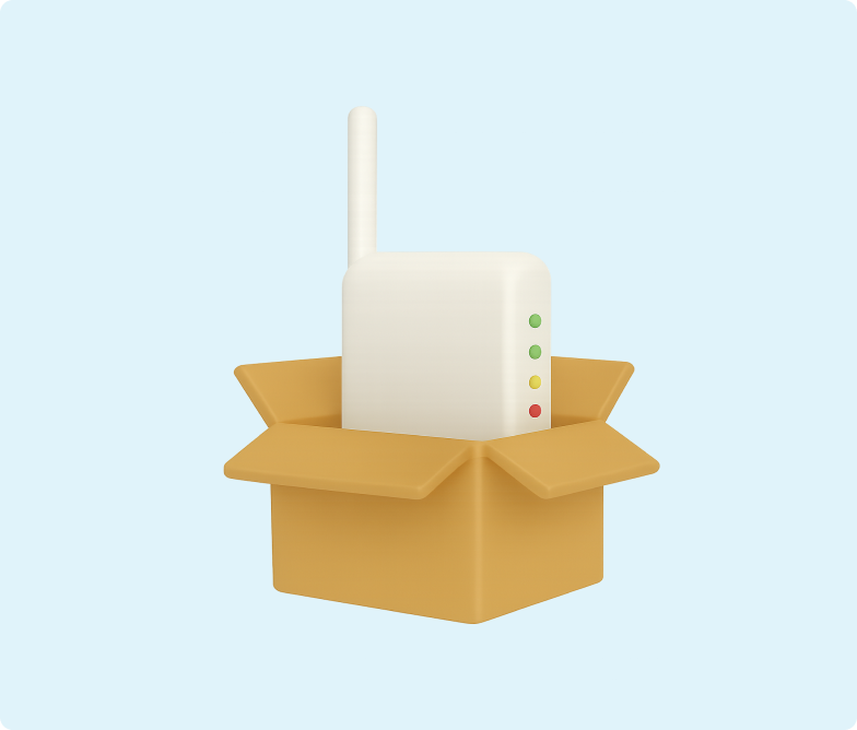 3D emoji of a wireless broadband modem in a box