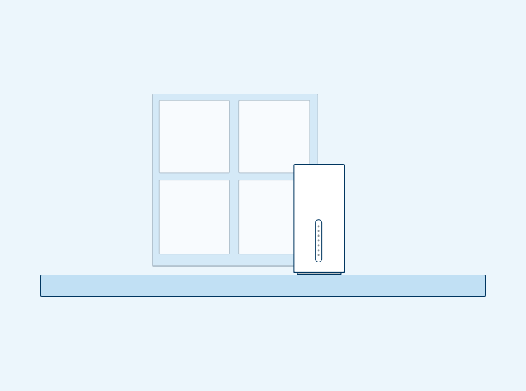 Image of a wireless modem sitting on a shelf by a window