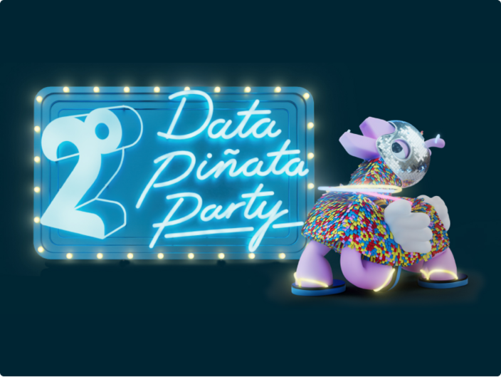 Data Piñata Party with the 2degrees logo and Paulie dancing