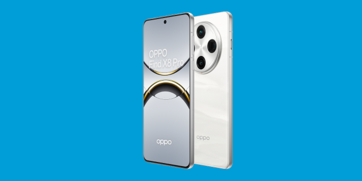 Image of the OPPO Find X8 Pro smartphone on a blue background